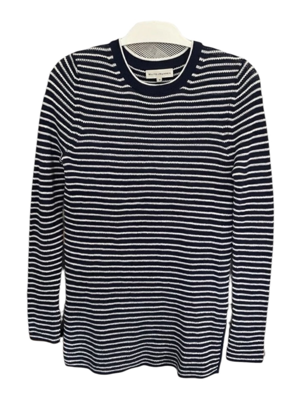 White + Warren Navy Striped M Sweater